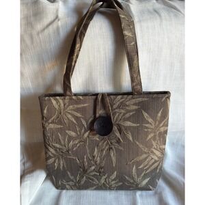 Sarah Lincoln City Oregon Bamboo Leaf Jacquard Tote Bag Brown Gold Metallic